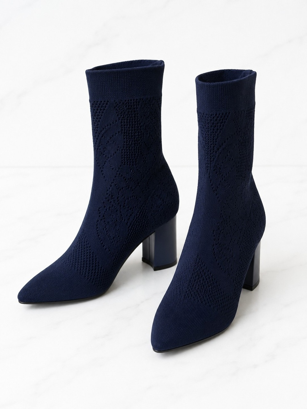 Impo Vesca Navy Knit Sock Ankle Boots Women's Size 9.5M Block Heel Stretch Booti - Picture 3 of 6